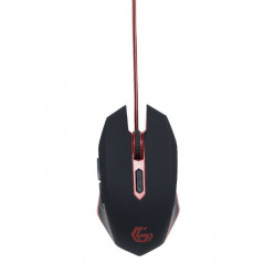 Gembird MUSG-001-R, Gaming Optical Mouse, 2400dpi adjustable, 6 buttons,  Illuminated (Red light) scroll wheel, logo and side accents; Non-slip rubberized ergonomic design, Practical tangle free nylon mesh cable, USB, Black